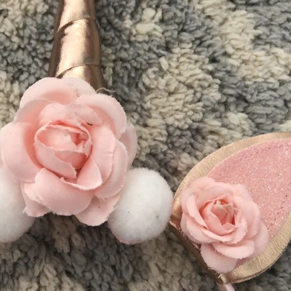 Rose gold and pink rose Unicorn horn and ears headband